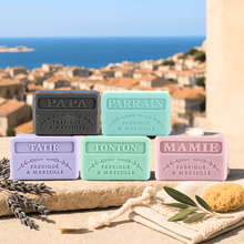 Load image into Gallery viewer, Marseille Family Name Soaps in a group photo